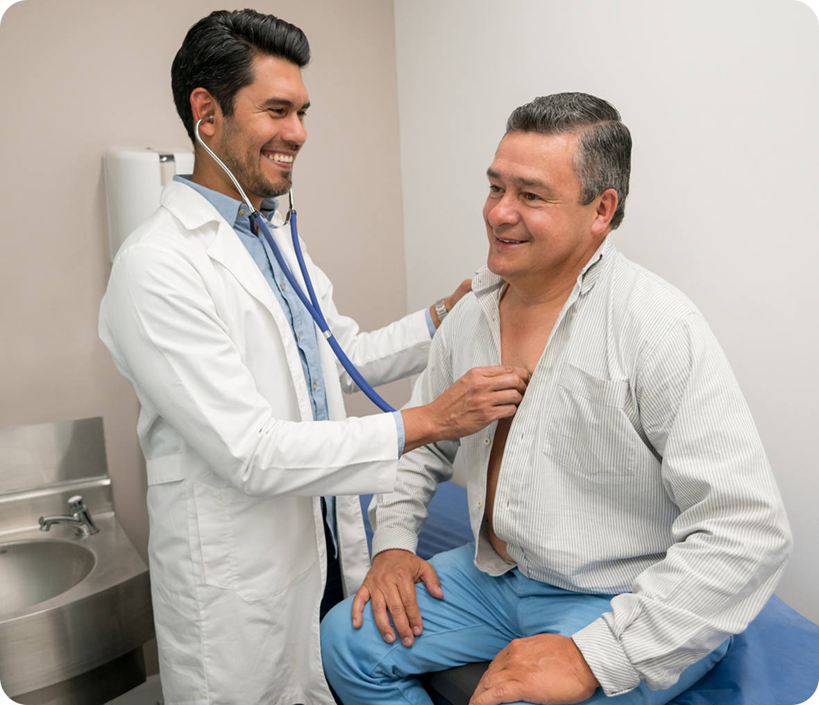 Physician checking patient's heartbeat